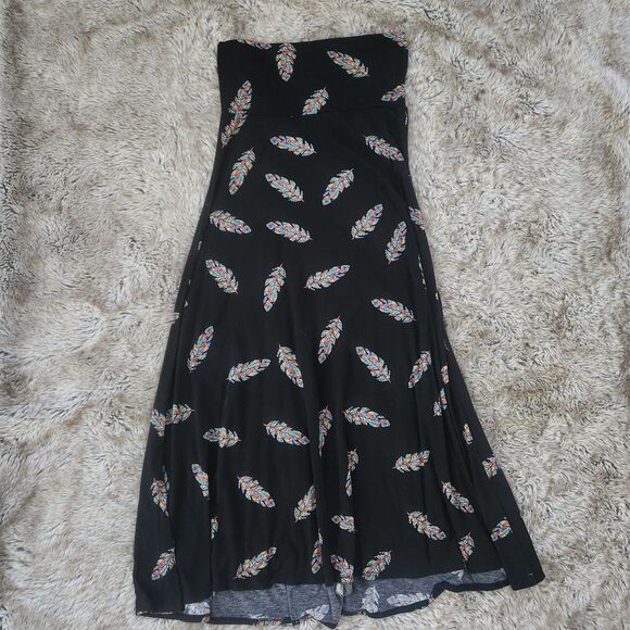LuLaRoe Maxi Skirt Black‎ with Colorful Feather Print Size XS - Picture 1 of 8